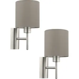 Ceiling Pendant Light & 2x Matching Wall Lights Satin Nickel Taupe Fabric Shade