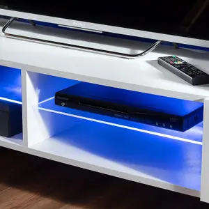 Bridge Wide TV Unit with Storage & Led Lighting - White Gloss / Black Matt