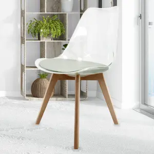 Soho Clear and Light Grey Plastic Dining Chair with Squared Light Wood Legs