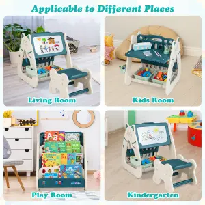 Costway 3-in-1 Kids Art Easel Double-Sided Children Magnetic Dry Erase Board w/ Stool