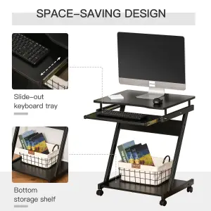 HOMCOM Movable Computer Desk with 4 Moving Wheels Sliding Keyboard Tray Black