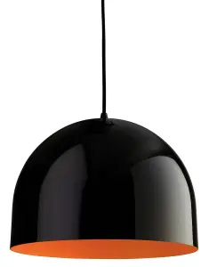 Luminosa House 1 Light Dome Ceiling Pendant Black, Orange Inside, E27