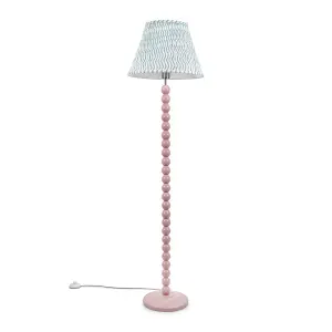 ValueLights Bobbles Rose Pink Bobbin Floor Lamp with Green Arrow Pleated Shade