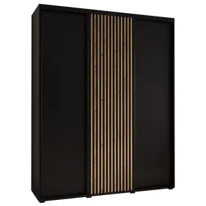 Sapporo - Sleek Black Sliding Door Wardrobe with Shelves and Hanging Rails  (H)2050mm (W)2000mm (D)600mm