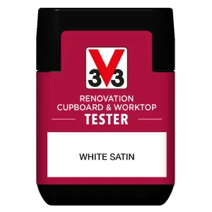 V33 Renovation White Satinwood Cupboard & cabinet paint, 75ml Tester pot