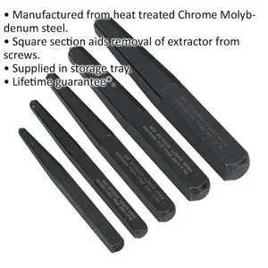 5 Piece Square Type Screw Extractor Set - Heat Treated Steel - Screw Removal