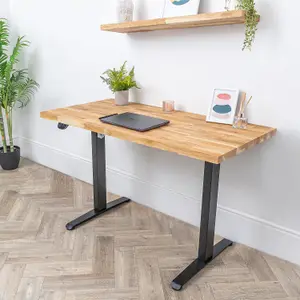 D1 Electric Standing Office Desk & Solid Oak Wood Desk Top - 1200mm x 600mm x 40mm Desktop - Sit Stand Electric Adjustable Desk