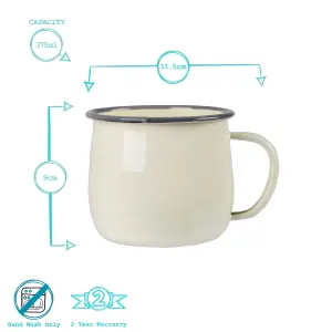 Argon Tableware - Coloured Enamel Belly Mugs - 375ml - Pack of 6 - Cream/Grey