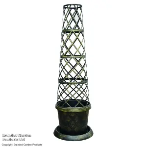 Tower Pot & Trellis Patio Pot Kit - Black & Gold x 3 - Ideal For Climbing Plants