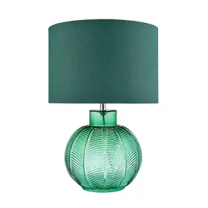 Contemporary Emerald Green Glass Lamp in Leaf Design and Forest Green Shade