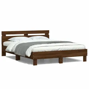 Berkfield Bed Frame with LED without Mattress Brown Oak 140x190 cm