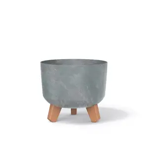 URBNLIVING 20cm Diameter Round Look Planter Flower Pot Indoor Outdoor Garden Decor With Legs Concrete Colour