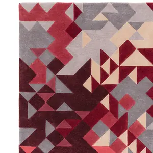 Red Multi Geometric Handmade Modern Optical/ (3D) Rug For Living Room and Bedroom-160cm X 230cm