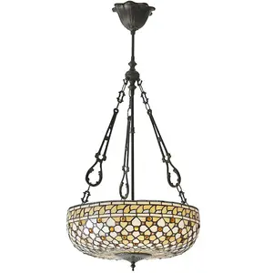 Tiffany Glass Hanging Ceiling Pendant Light Dark Bronze 450mm Lamp Shade i00140