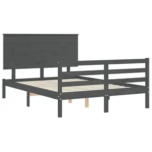 Berkfield Bed Frame with Headboard Grey 140x190 cm Solid Wood