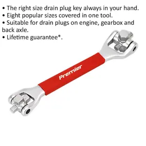 8-in-1 Oil Drain Plug Wrench - Hex & Square Keys - Various Sizes - Removal Tool