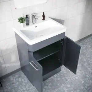 Nes Home  Floorstanding Vanity Basin Unit & Rimless Close Coupled Toilet Steel Grey