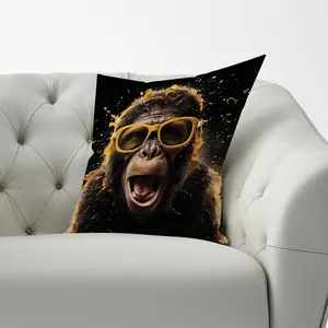 Splashart Monkey Face With Yellow Glasses Cushions 60cm x 60cm