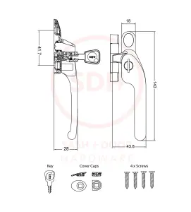 Timber Series Guru Cranked Locking Window Fastener - Black (Right Hand)