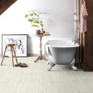 Anti-Slip Cream Wood Effect Vinyl Flooring For LivingRoom, Kitchen, 2.0mm Textile Backing Vinyl Sheet -3m(9'9") X 3m(9'9")-9m²