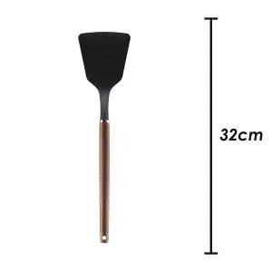 Solid Turner Wood Handle Acacia Wooden Heat Resistant Solid Turner Black