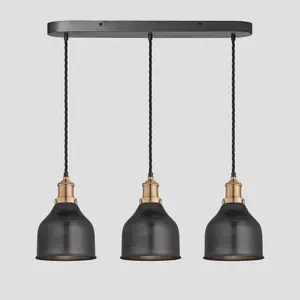 Industville Brooklyn Cone 3 Wire Oval Cluster Lights, 7 inch, Pewter, Brass holder