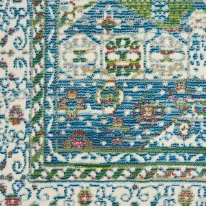 Ivory Light Blue Luxurious Traditional Persian Easy to Clean Bordered Floral Dining Room Bedroom And Living Rug-61cm X 122cm