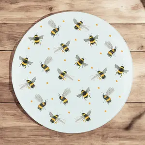 Bees Round Glass Worktop Saver - Textured Chopping Board Worktop Protector