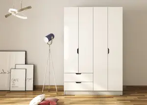 BERGEN 4 Door 2 Drawers White Wardrobe