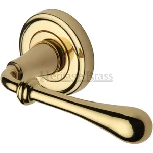 Heritage Door Handle Lever Latch on Round Rose Roma Design (Set of 2) Polished Brass