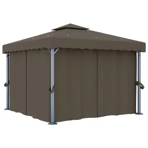 Berkfield Gazebo with Curtain&LED String Lights 3x3 m Taupe