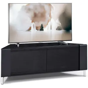 MDA Designs CORVUS Corner-Friendly Black Cabinet with BeamThru Glass Doors for Flat Screen TVs up to 50"