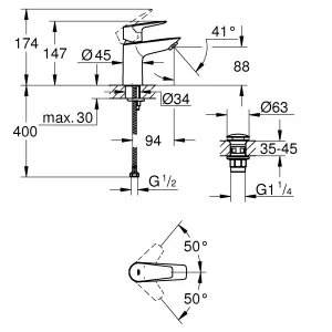 Grohe QuickFix Start Edge Chrome effect Basin Mono mixer Tap