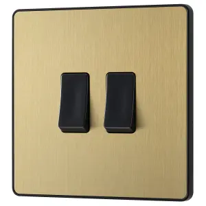 British General 20A 2 way 2 gang Double light Screwless Switch Satin Brass effect