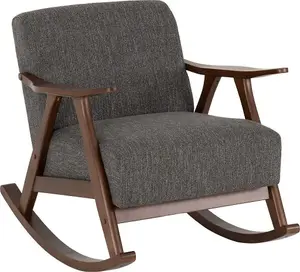 Kendra Rocking Chair in Grey Fabric with Wooden Frame