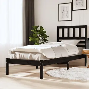 Berkfield Bed Frame Black Solid Wood Pine 100x200 cm