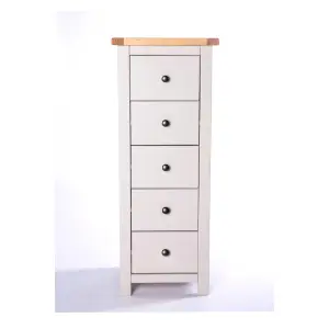 Argenta 5 Drawer Narrow Chest of Drawers Brass Knob