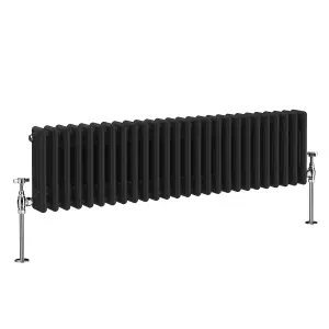 Right Radiators 300x1192 mm Horizontal Traditional 3 Column Cast Iron Style Radiator Black