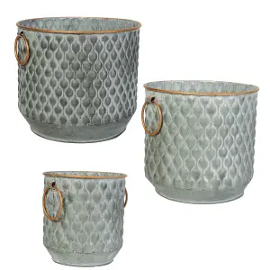 Set of 3 Textured Dolly Indoor Outdoor Planter Garden Decorative Plant Pots with Handles