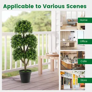 COSTWAY 115cm Artificial Boxwood Fake 5 Ball Topiary Tree Indoor Office Decor