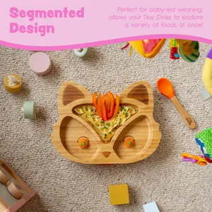 Bamboo Fox Baby Weaning Plate & Fork Set - Beige