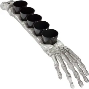 5Pcs Halloween Skeleton Arm Shot Glasses - Black Stand, Spooky Party Tableware