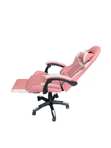 Gaming Chair Pink and White with Foot Rest