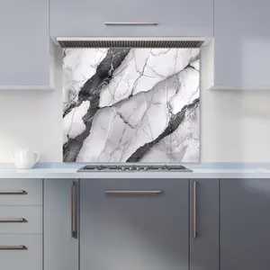 Grey And White Marble Effect Premium Glass Kitchen Splashback W600mm x H600mm