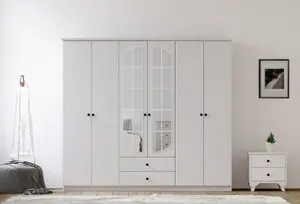 ECU 6 Door 2 Drawer Mirrored White Wardrobe