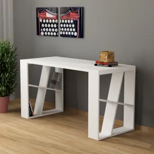 Decortie Honey Modern Desk with Integrated Bookshelf Storage White 137cm