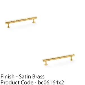 2 PACK - Hammered T Bar Pull Handle - Satin Brass - 160mm Centres SOLID BRASS Drawer