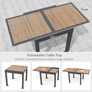 Costway 4-6 People Extendable Patio Dining Table Wood-like Rectangular Aluminum Table