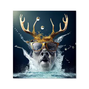 Stag With Glasses Splashart Premium Glass Kitchen Splashback W900mm x H650mm