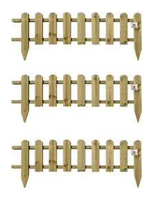 Wooden Picket Fence Panels Garden Edging Lawn Border Set of 3